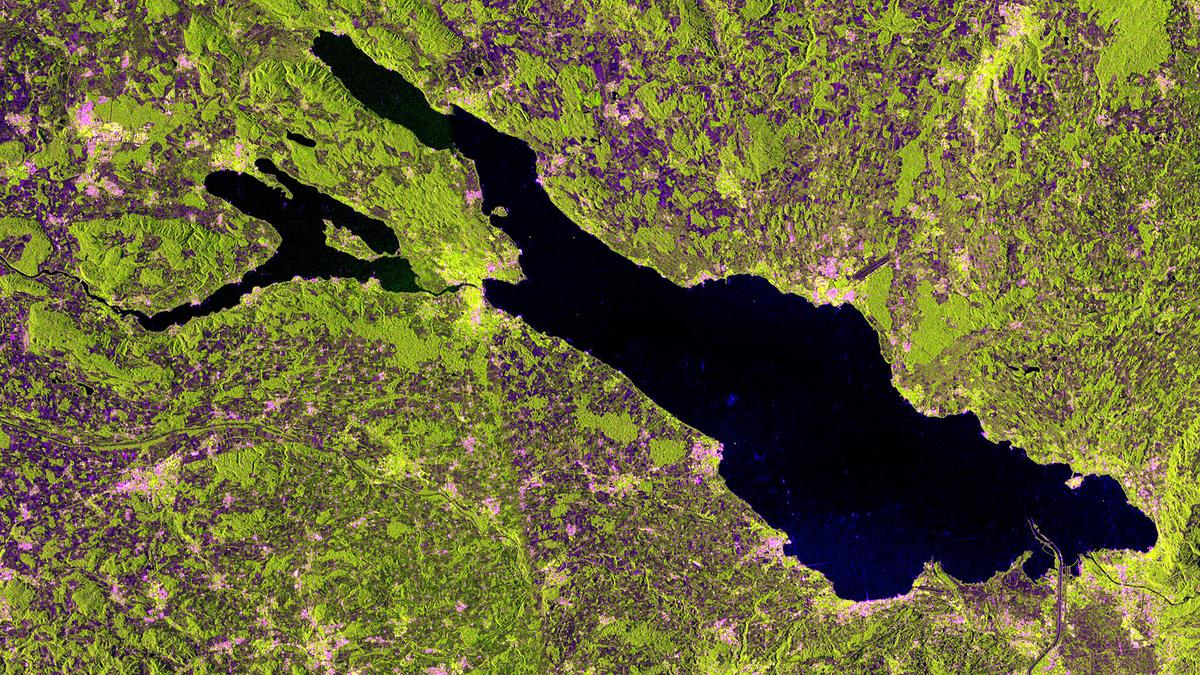 Birds eye view of Lake Constance in Central Europe