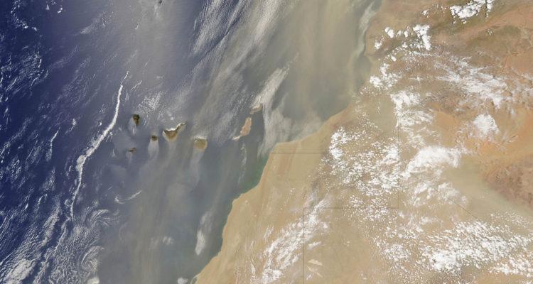 Massive amounts of dust poured off of West Africa