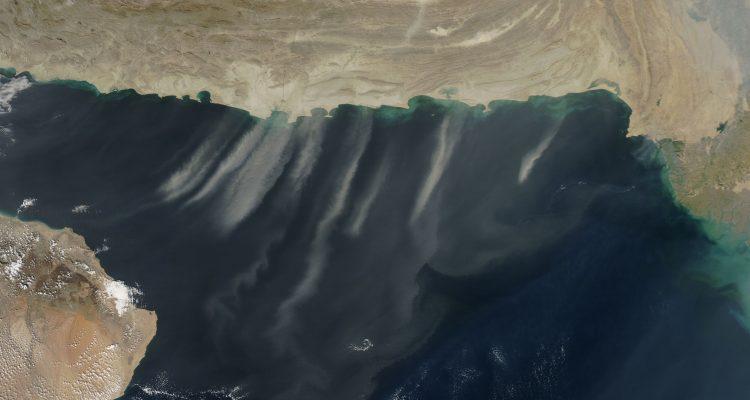 Dust from Iran and Pakistan streams over the Arabian Sea