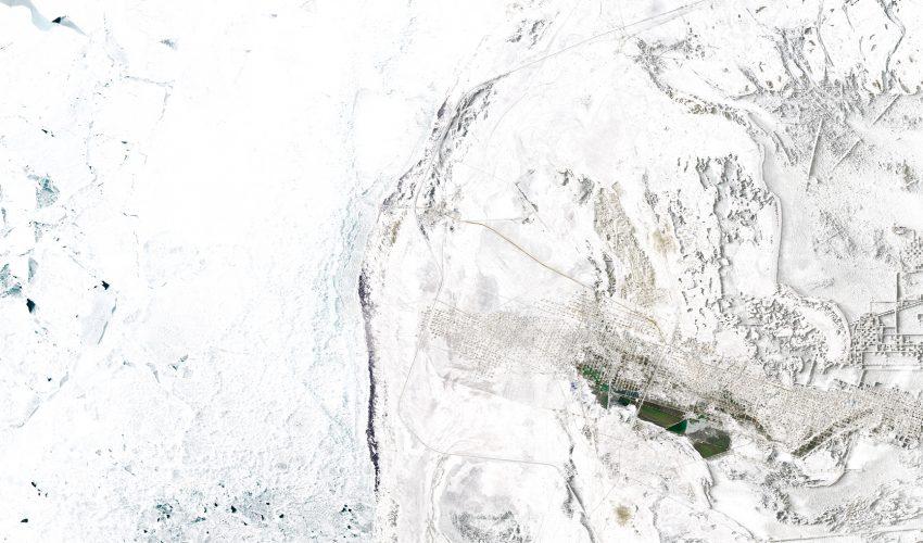 The snow covered Karazhanbas oilfield in Kazakhstan