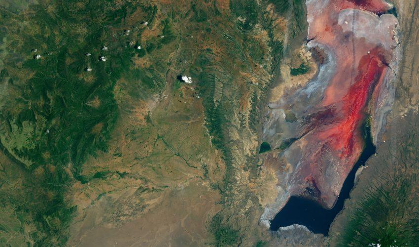 Fiery red Lake Natron in Tanzania