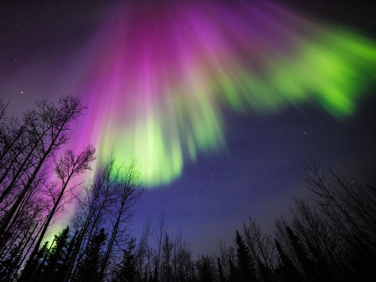 Glowing aurora flickering in the sky