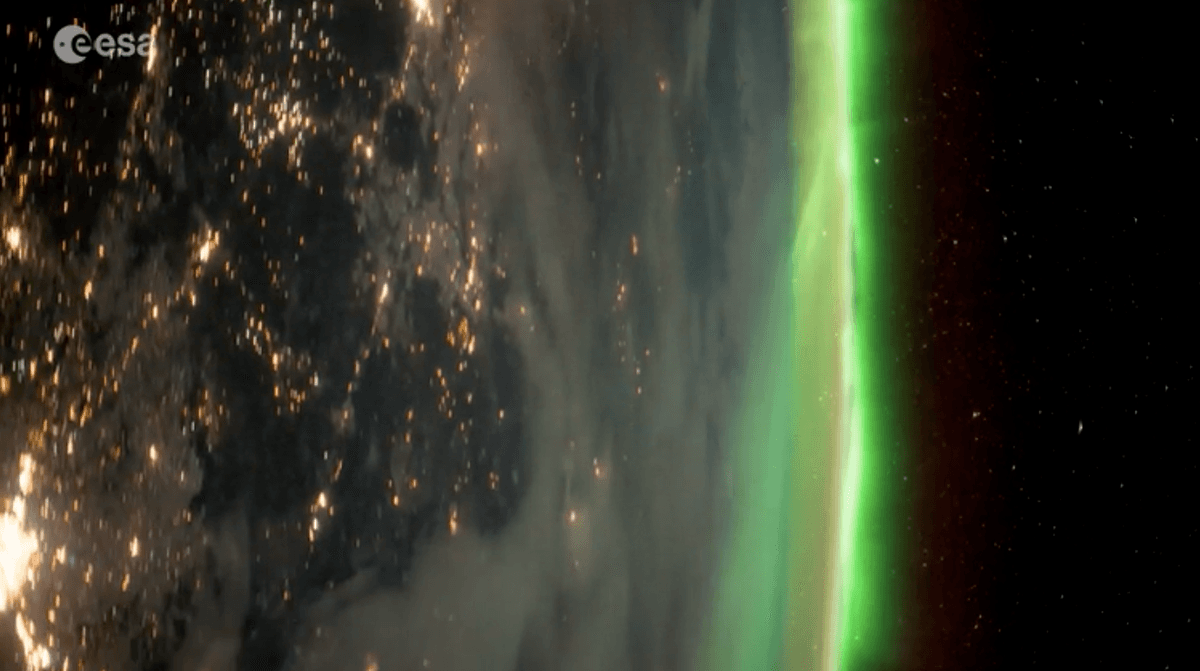 Glowing aurora over North America
