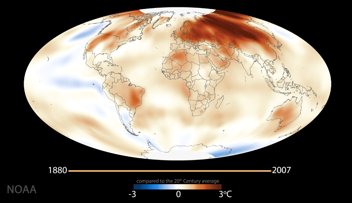Annual temperatures for every year since 1880