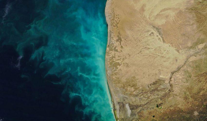 Swirling sediment in the Caspian Sea