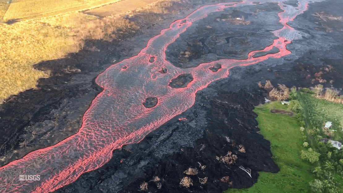 Spectacular views of lava river flowing from Kilauea vent