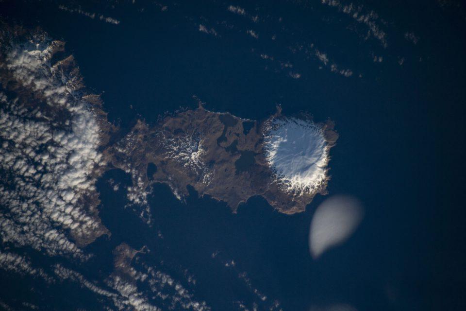 The Kiska Volcano covered in snow