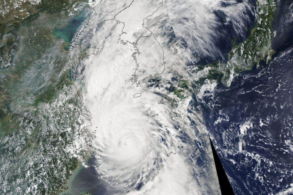 Typhoon Lingling moves through the Yellow Sea