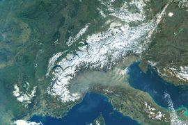 The snow-covered Alps from space