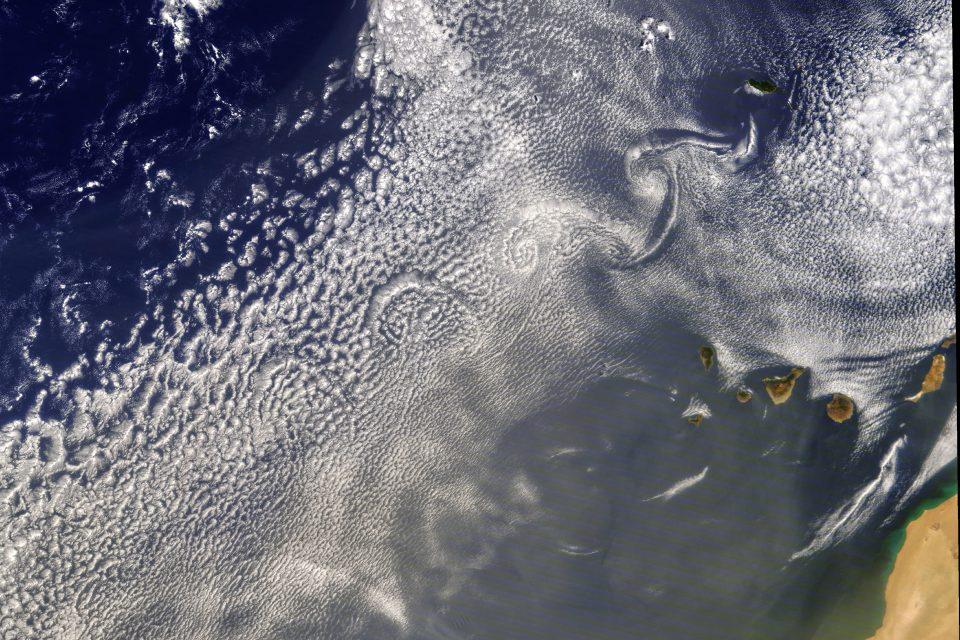 Clouds swirl around the Canary Islands