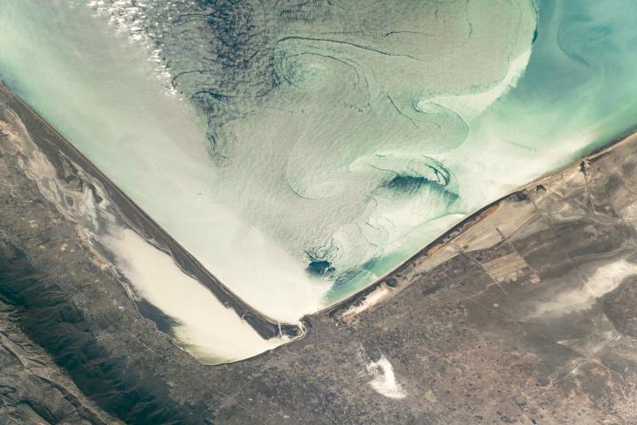Sunglint illuminates the Caspian Sea