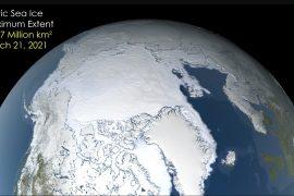 Maximum Arctic ice extent tied for record low