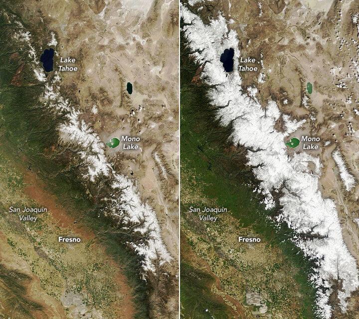 Snowfall is declining in the Sierra Nevada mountains
