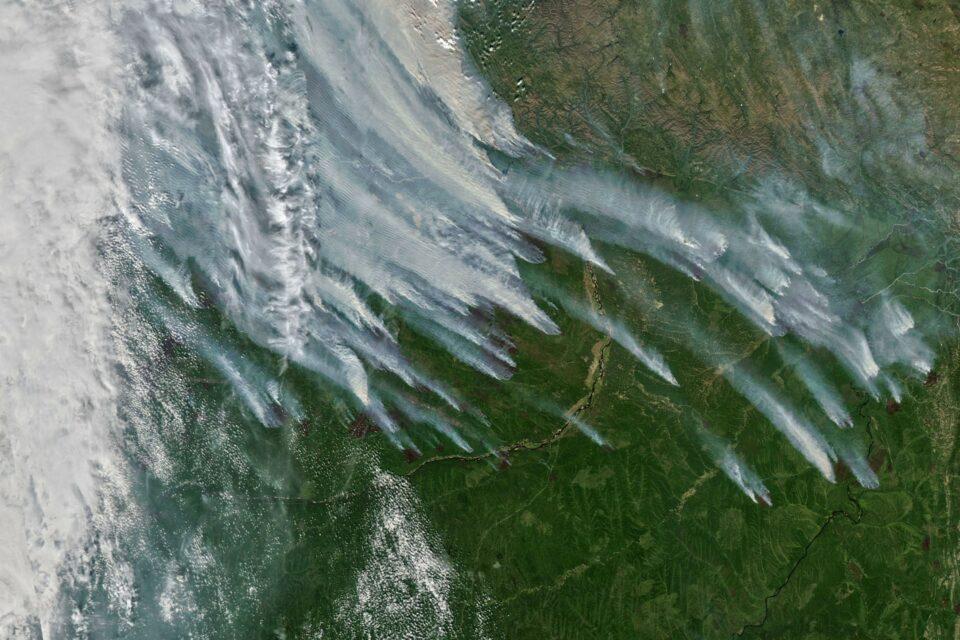 Large smoke plumes rise over the Republic of Sakha