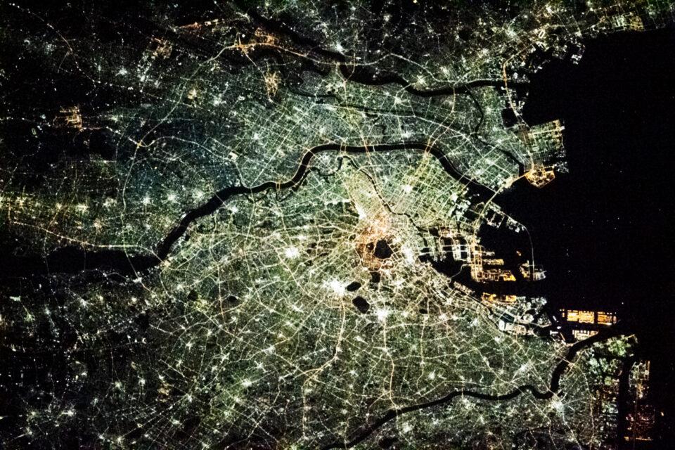 The bright city lights of Tokyo
