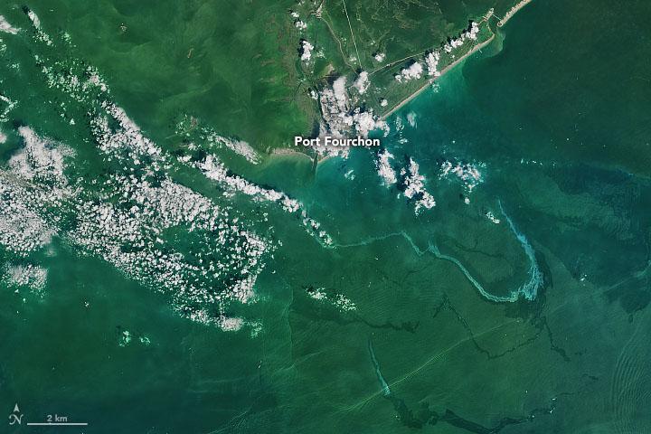 Oil slicks visible in the Gulf of Mexico after Hurricane Ida