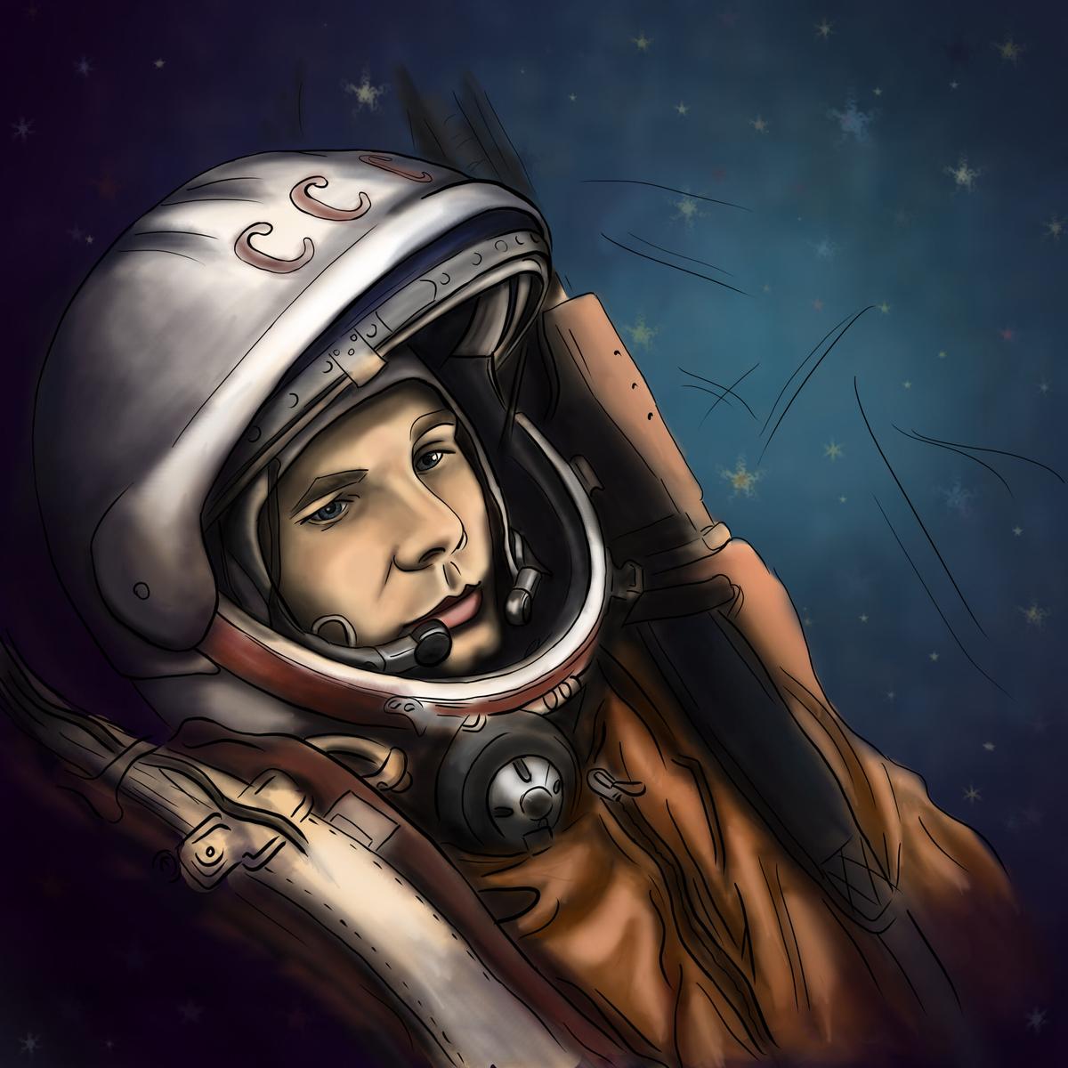 April,12,,2019:,Astronaut,Cosmonaut,Yuri,Gagarin,Portrait,Digital,Drawing