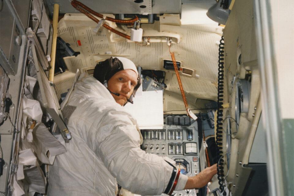 Neil Armstrong in the Lunar Module simulator