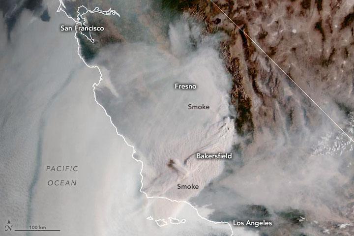 Intense smoke streams over Southern California