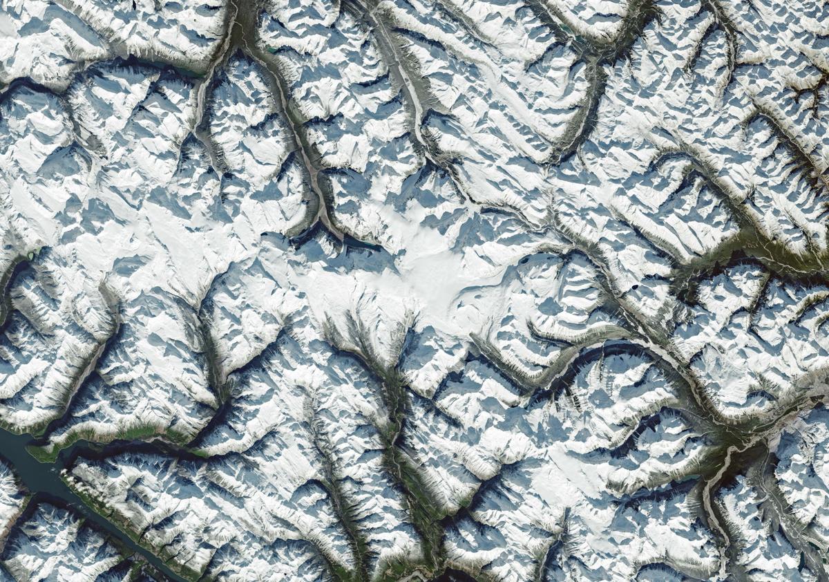 Snow-covered mountains in the U.S. and Canadian West