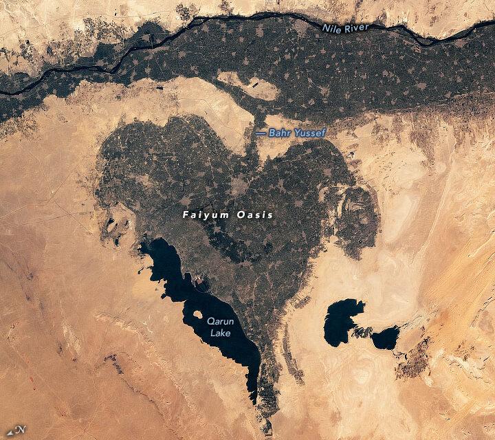 Heart-shaped oasis on the Nile River