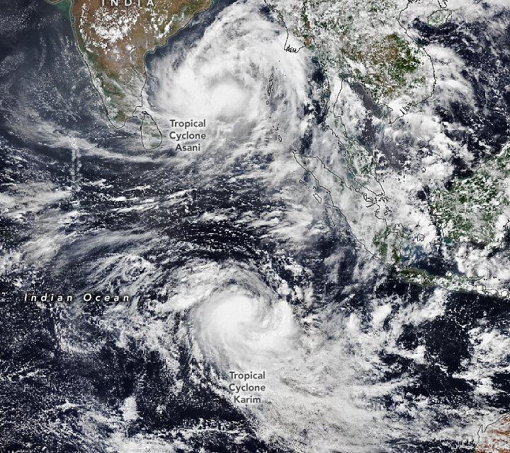 Twin cyclones spinning in the Indian Ocean