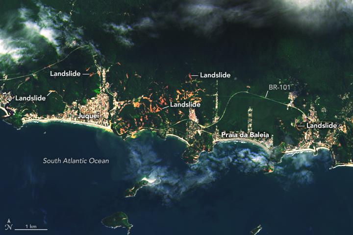 Torrential rainfall triggers landslides in southeast Brazil