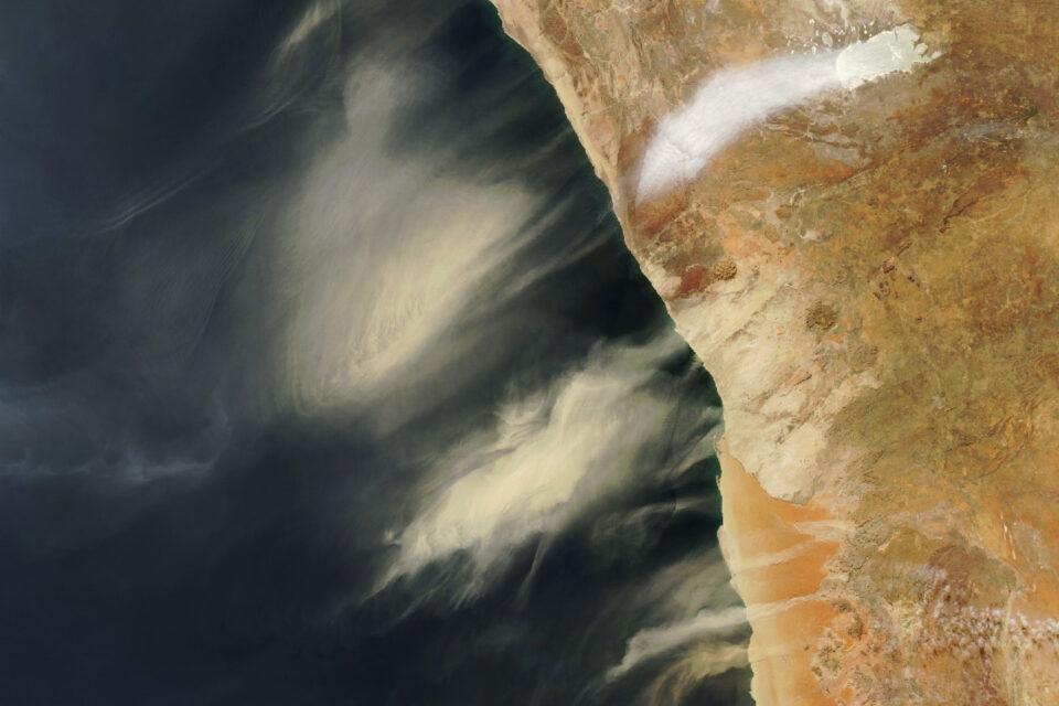 Dust blows off Namibia over the Atlantic Ocean