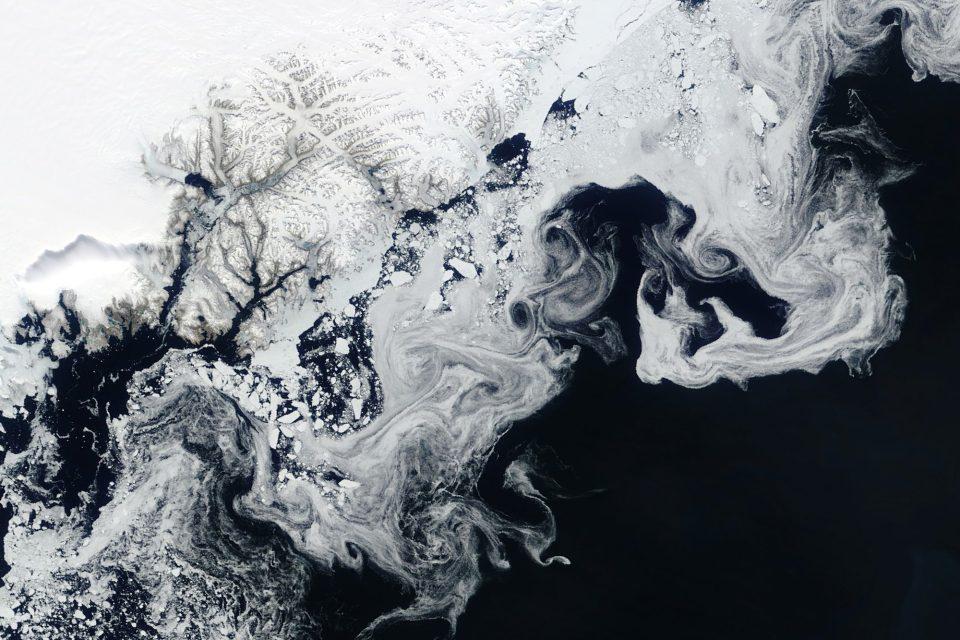 Wispy sea ice patterns off the coast of Greenland